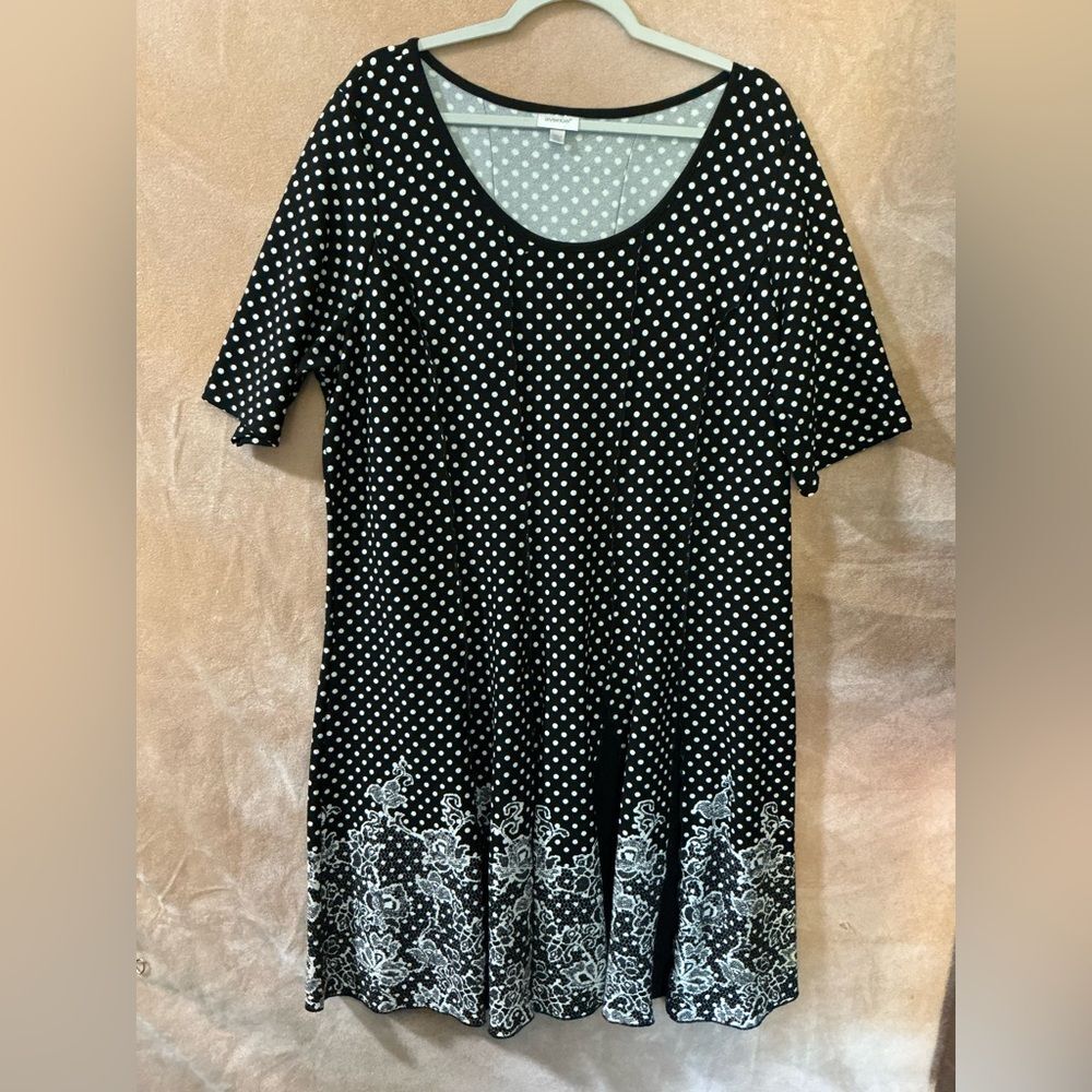 Avenue Black Dress‎ with White Polka Dots